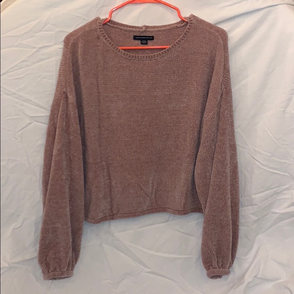 Pink chenille sweater with balloon sleeve